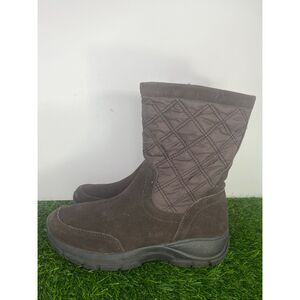 Lands’ End Women’s Winter Snow Boots Brown Suede Quilted Mid Calf Size 7